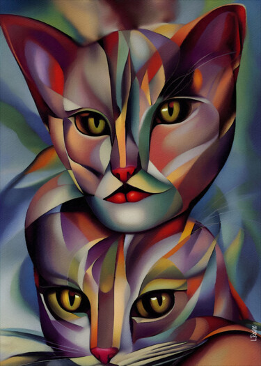 Artes digitais intitulada "Cat descendance" por L.Roche, Obras de arte originais, Tinta