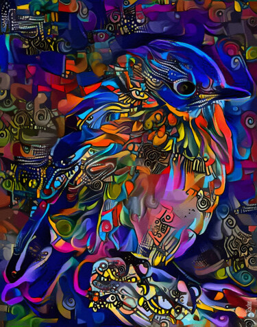 Digitale Kunst mit dem Titel "Birdy Lu" von L.Roche, Original-Kunstwerk, Tinte