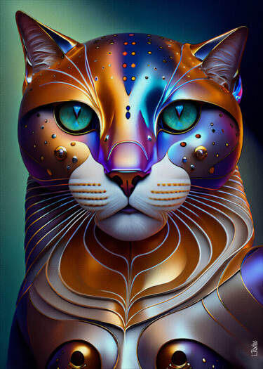 Цифровое искусство под названием "Tribus cats 3" - L.Roche, Подлинное произведение искусства, Чернила