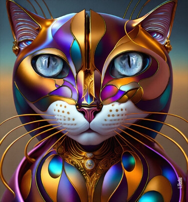 Arte digital titulada "Tribus cats 1" por L.Roche, Obra de arte original, Tinta