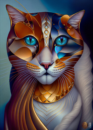 Цифровое искусство под названием "Tribus cat 3" - L.Roche, Подлинное произведение искусства, Чернила