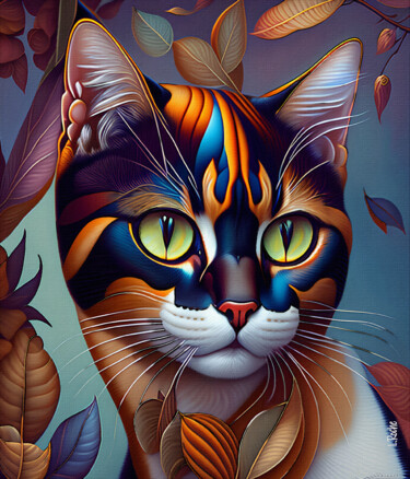 Digitale Kunst getiteld "Tribus cats 6" door L.Roche, Origineel Kunstwerk, Inkt