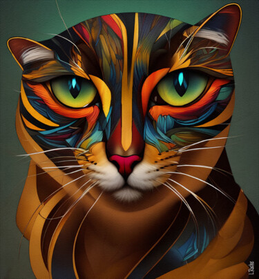 Arts numériques intitulée "Tribus cats 4" par L.Roche, Œuvre d'art originale, Encre