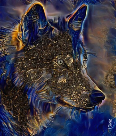Digitale Kunst mit dem Titel "Lobo de Oro" von L.Roche, Original-Kunstwerk, Tinte