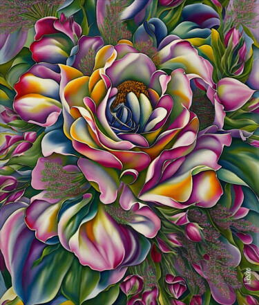 Digitale Kunst mit dem Titel "Rosa de Septiembre" von L.Roche, Original-Kunstwerk, Aquarell