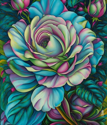Digitale Kunst mit dem Titel "Rosa de Mayo" von L.Roche, Original-Kunstwerk, Tinte
