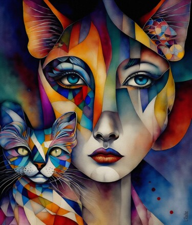 Arts numériques intitulée "Mamy gato 1" par L.Roche, Œuvre d'art originale, Encre