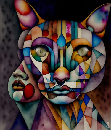 Digitale Kunst mit dem Titel "Siames" von L.Roche, Original-Kunstwerk, Tinte
