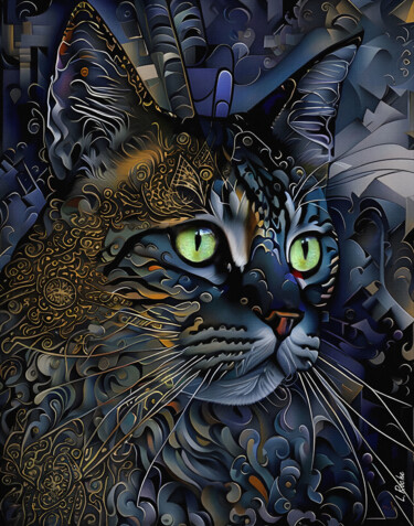Digitale Kunst mit dem Titel "Le chat du pasteur" von L.Roche, Original-Kunstwerk, Tinte