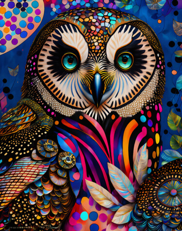 Digitale Kunst mit dem Titel "The Owl painter" von L.Roche, Original-Kunstwerk, Tinte
