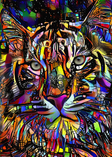 Peinture intitulée "Tigre de ciudad" par L.Roche, Œuvre d'art originale, Encre