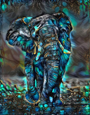 Painting titled "Tembo blue" by L.Roche, Original Artwork, Ink