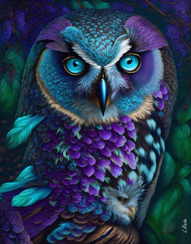 Malerei mit dem Titel "Buho violeta" von L.Roche, Original-Kunstwerk, Tinte
