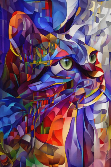 Malerei mit dem Titel "Stiry cat" von L.Roche, Original-Kunstwerk, Acryl