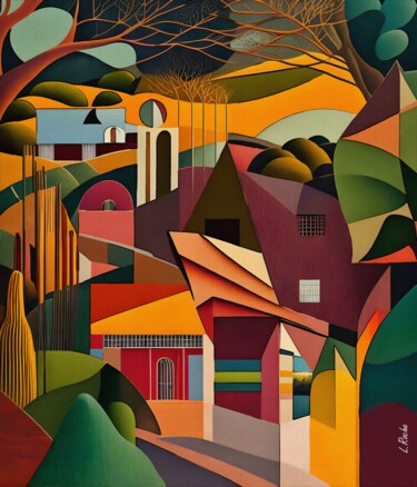 Pintura intitulada "El pueblo" por L.Roche, Obras de arte originais, Acrílico