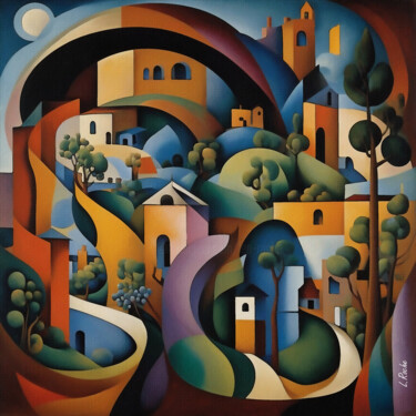Schilderij getiteld "El pueblo de Maria" door L.Roche, Origineel Kunstwerk, Acryl