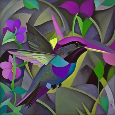 Schilderij getiteld "Colibri 24" door L.Roche, Origineel Kunstwerk, Acryl