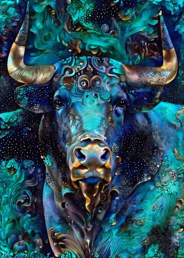 Malerei mit dem Titel "Blue Bull 24" von L.Roche, Original-Kunstwerk, Acryl