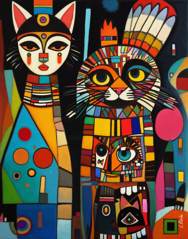 Schilderij getiteld "Totem cat 2" door L.Roche, Origineel Kunstwerk, Acryl