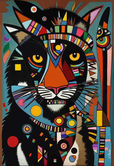 Painting titled "Totem cat 1" by L.Roche, Original Artwork, Acrylic