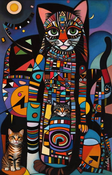 Schilderij getiteld "Totem cat 4" door L.Roche, Origineel Kunstwerk, Acryl