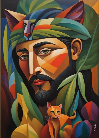 Painting titled "Gato Rey" by L.Roche, Original Artwork, Acrylic