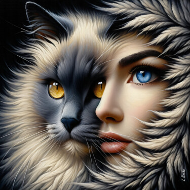 Malarstwo zatytułowany „Cat fusion” autorstwa L.Roche, Oryginalna praca, Akryl