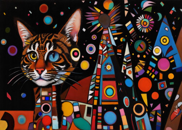 Malerei mit dem Titel "Totem cat 13" von L.Roche, Original-Kunstwerk, Tinte
