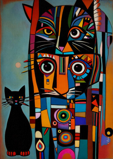 Peinture intitulée "Totem cat 58" par L.Roche, Œuvre d'art originale, Acrylique