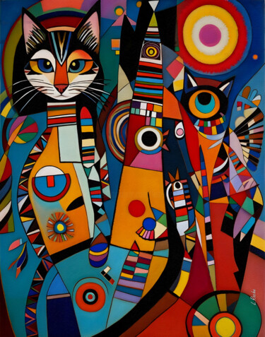 Malerei mit dem Titel "Totem cat 56" von L.Roche, Original-Kunstwerk, Acryl
