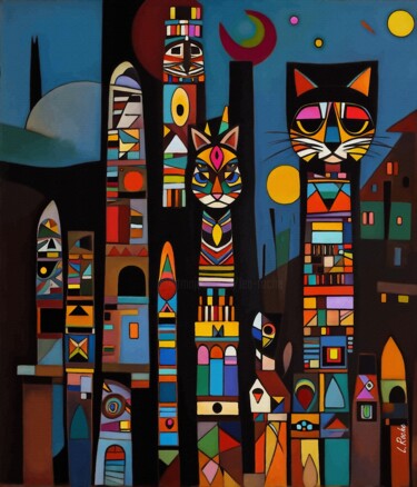 绘画 标题为“Totem cat 55” 由L.Roche, 原创艺术品, 丙烯