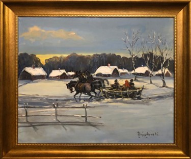 Painting titled "Winter by L. Zaigak…" by L. Zaigakowski, Original Artwork, Oil
