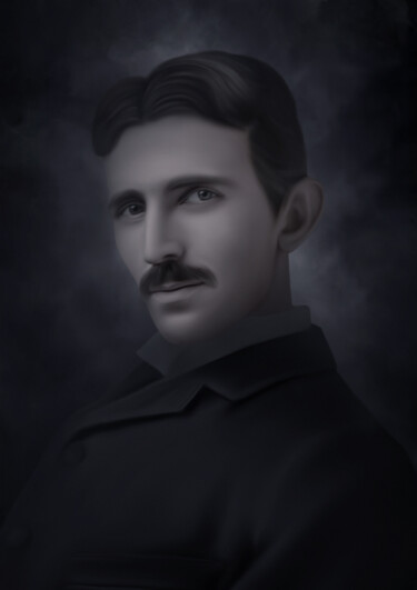 Digitale Kunst mit dem Titel "Nikola Tesla" von La Galerie De L'Amour, Original-Kunstwerk, Digitale Malerei