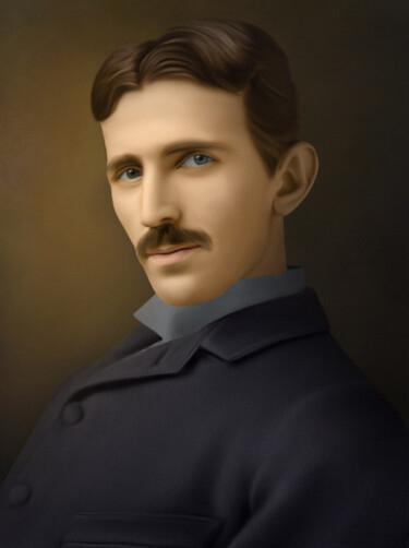 Arte digital titulada "Nikola Tesla II" por La Galerie De L'Amour, Obra de arte original, Pintura Digital