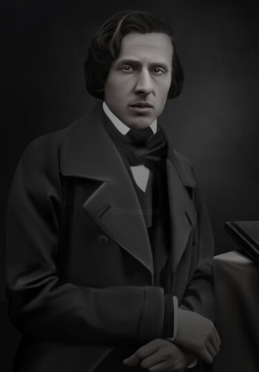 Digital Arts titled "Frédéric Chopin" by La Galerie De L'Amour, Original Artwork, Digital Painting