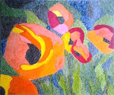 Colagens intitulada "Fleurs champêtres" por Annig Pineau (Ginna), Obras de arte originais, Colagens