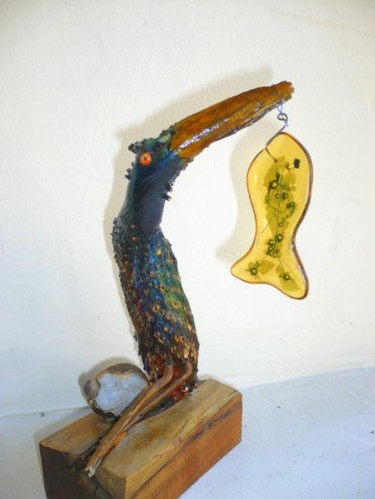 Sculpture intitulée "Martin pêcheur" par Kiti Bois-Verre, Œuvre d'art originale