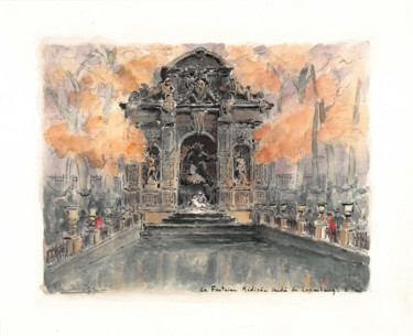 Painting titled "La Fontaine Médicis…" by La Brige, Original Artwork, Watercolor