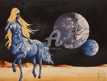 Peinture intitulée "Centauresse blue" par Jean-Christophe Labrue, Œuvre d'art originale, Aquarelle