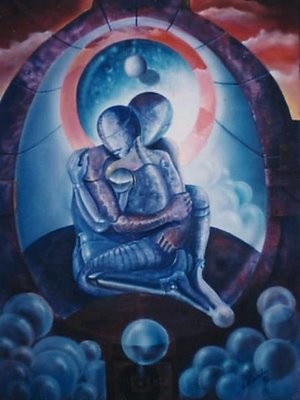 Painting titled "El abrazo cósmico" by Carlos Vico Lacosta, Original Artwork