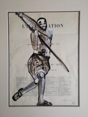 Drawing titled "Guerrier" by Line Lacroix, Original Artwork, Acrylic Mounted on Cardboard