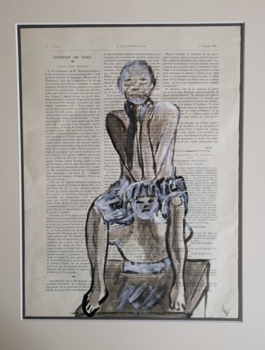Dessin intitulée "Repos du guerrier" par Line Lacroix, Œuvre d'art originale, Acrylique Monté sur Carton