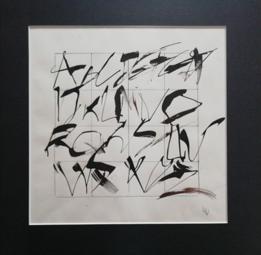 Dessin intitulée "Calligraphie et alp…" par Line Lacroix, Œuvre d'art originale, Encre Monté sur Carton