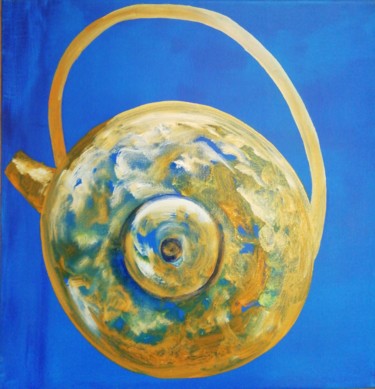 Painting titled "Théière bleue" by Line Lacroix, Original Artwork, Oil
