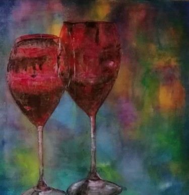 Painting titled "Tchin tchin" by Line Lacroix, Original Artwork, Oil