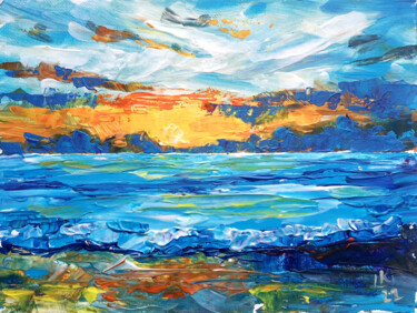 Malerei mit dem Titel "Abstract seascape s…" von Lada Kholosho, Original-Kunstwerk, Acryl Auf Karton montiert