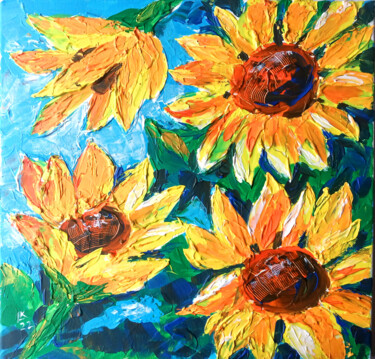 Картина под названием "Sunflowers from my…" - Lada Kholosho, Подлинное произведение искусства, Акрил
