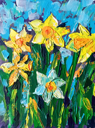 Painting titled "Daffodils" by Lada Kholosho, Original Artwork, Acrylic