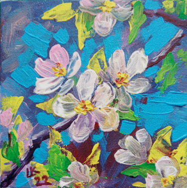 Painting titled "Apple Blossom Flower" by Lada Kholosho, Original Artwork, Acrylic