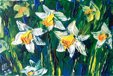 Painting titled "White Daffodils" by Lada Kholosho, Original Artwork, Acrylic
